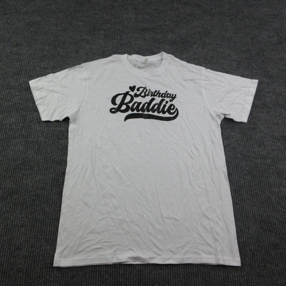Birthday Baddie Shirt Womens L White 100% Cotton Silver Palm Graphic Tee